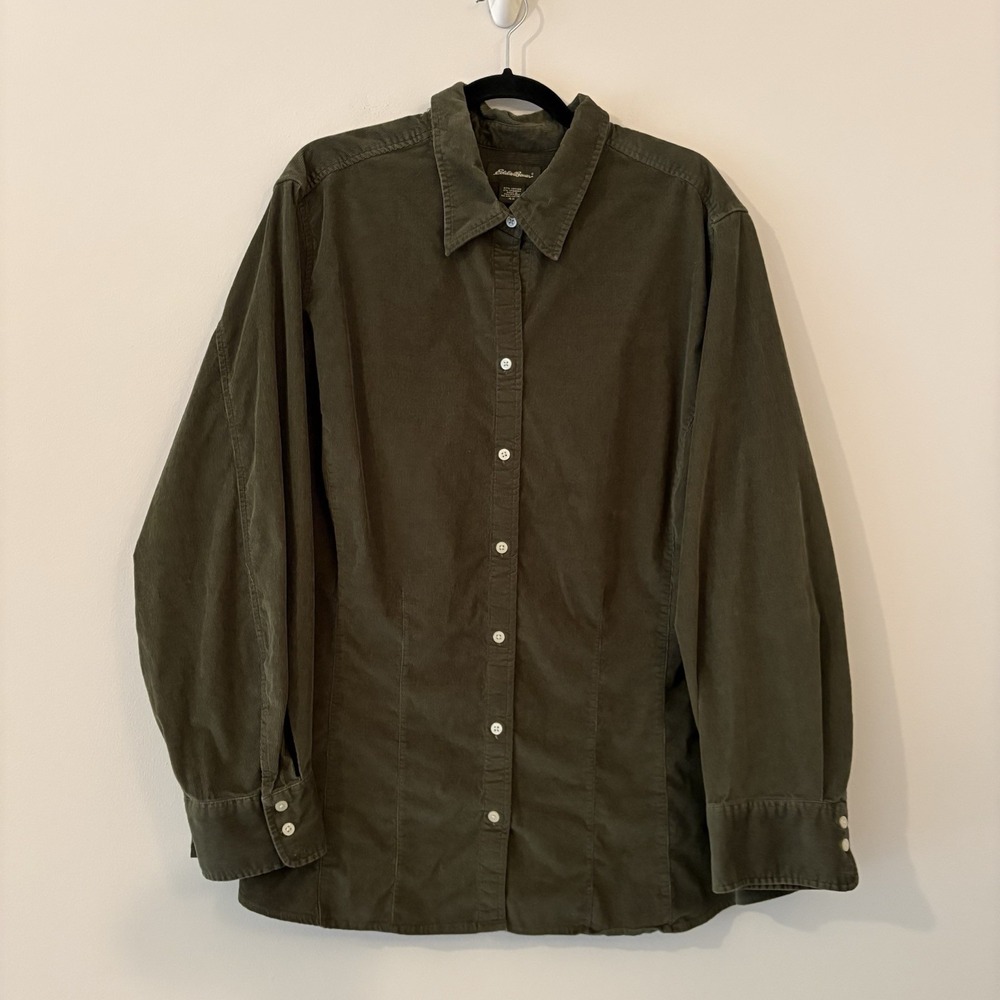Eddie Bauer Corduroy Long Sleeve Button Up Shirt Dark Green 4X Fall Cotton Blend
